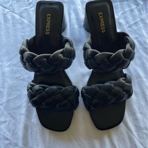 Express Black Heel Threaded Leather Sandal Heels Women’s Size 8